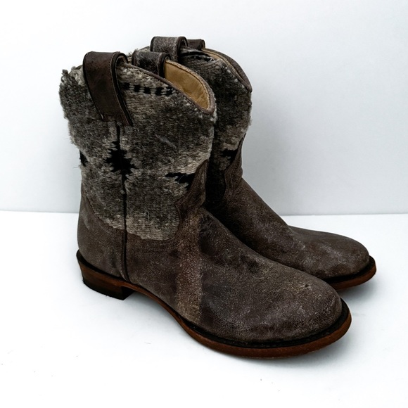 Stetson Sandia Serape Aztec Textile Western Leather Ankle Round Toe Boots - Picture 1 of 7